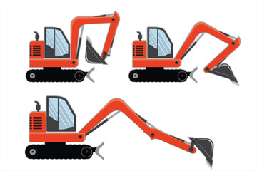 Set of excavator vectors. Illustration of heavy sand dredging vehicle. Vehicle for building construction workers