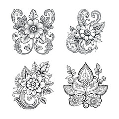 Floral Mandala Pattern for Henna Art. Ethnic Indian Decoration. Hand-Drawn Outline Design