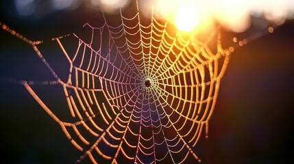 Delicate spiderweb at sunrise