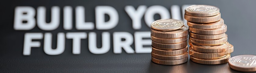 Elegant Concept of Wealth Management with Coins and Motivational Text for Financial Growth