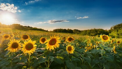 Obraz premium vibrant sunflowers blooming in a lush field at summertime