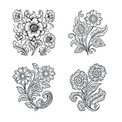 Floral Mandala Pattern for Henna Art. Ethnic Indian Decoration. Hand-Drawn Outline Design