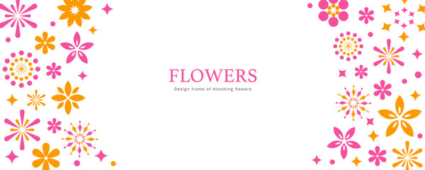 華やかでカラフルに咲く花々のフレームデザイン素材