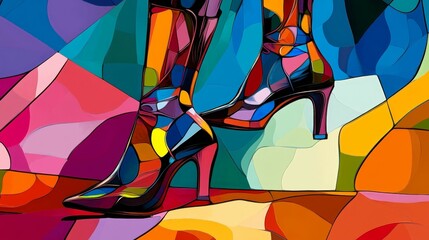 Colorful stained glass boots abstract artistic display