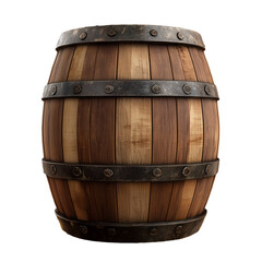 Obraz premium Aged oak barrel for wine, beer, whiskey, or rum storage, isolated on a white background