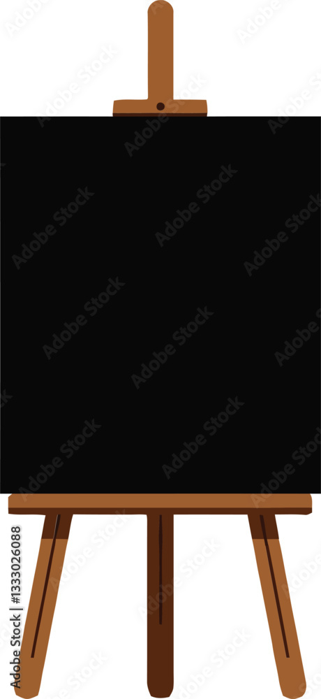 Poster wooden easel displaying a blank canvas in a minimal and flat design vector art