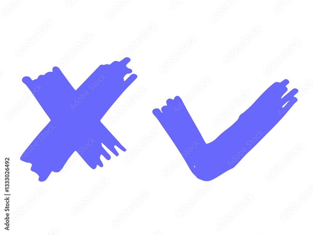 Poster blue check mark and cross brush icon vector brush icons check mark and cross