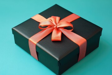 Obraz premium Black gift box with coral ribbon
