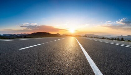 Fototapeta premium panorama empty asphalt road and tarmac floor sunrise scene