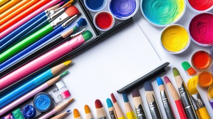 Colorful Art Supplies on White Background