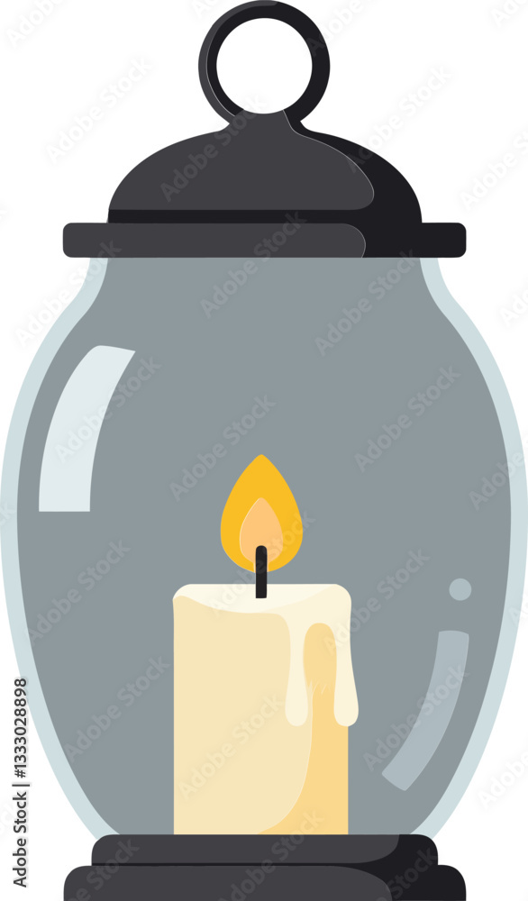 Aufkleber candle illuminated inside a transparent lantern showcasing minimal design elements and inviting warm