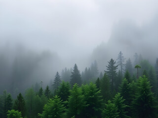 Serene and peaceful, a nature-inspired background with a misty forest