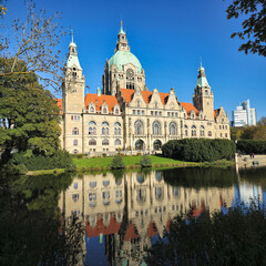 A Beautiful Historical Buildings Reflection Shimmering in a Tranquil City Park Space Hannover Maschsee