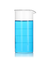 Beaker with blue liquid isolated on white