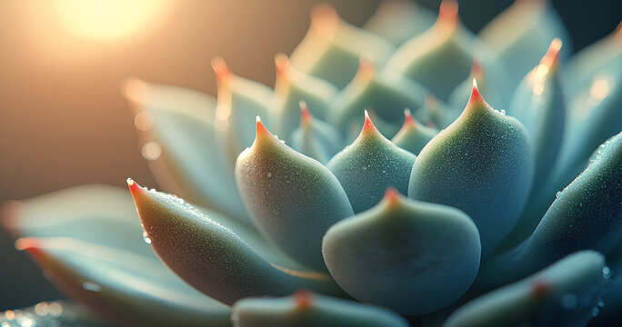 Close-up of a succulent with dew drops, showcasing vibrant textures.
- Powered by Adobe