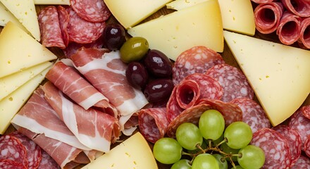 Delicious italian antipasto platter with salami cheese and grapes food meat wine meal life snack