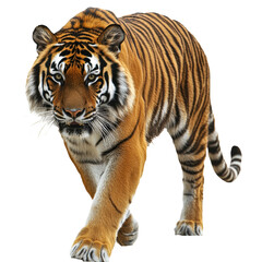 Naklejka premium Majestic tiger walks forward, detailed, transparent background, cut out transparent