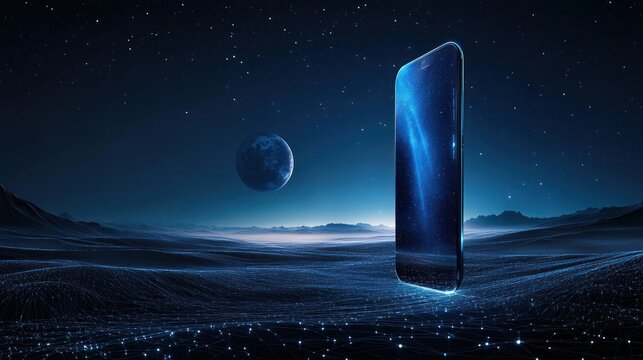Futuristic Smartphone in Alien Landscape