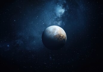 Fototapeta premium A distant planet illuminated in the vast starry space, showcasing the beauty of the cosmos.