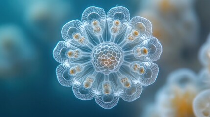 Fototapeta premium Oceanic microorganism, intricate detail, underwater, other organisms in soft focus