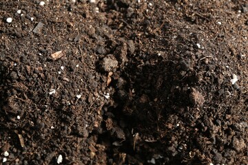 Texture of fresh soil as background, closeup