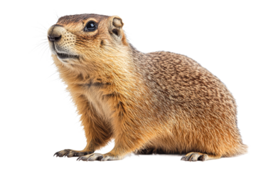 Prairie dog portrait, close-up animal shot isolated on black, cut out transparent