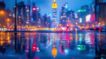 Rainy night cityscape urban photography reflections vibrant colors contemporary perspective