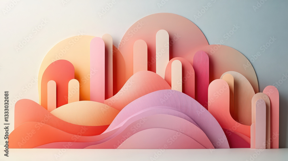 Poster peach and pink layers. layers of peach and pink paper create an abstract, modern graphic design that