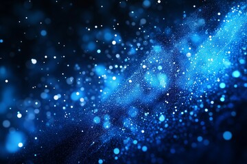 Experience a captivating 3D background filled with luminous blue particles, showcasing dynamic movement and scientific elegance.