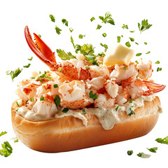 A Delicious Lobster Roll with Fresh Lobster Meat Mayo Isolated on Transparent Background