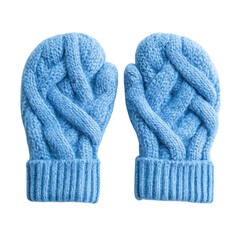 A Pair of Cozy Light Blue Knit Mittens Isolated on Transparent Background