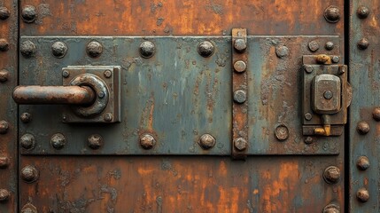 Rusty lock mechanism close-up industrial setting high-detail image textured environment unique perspective