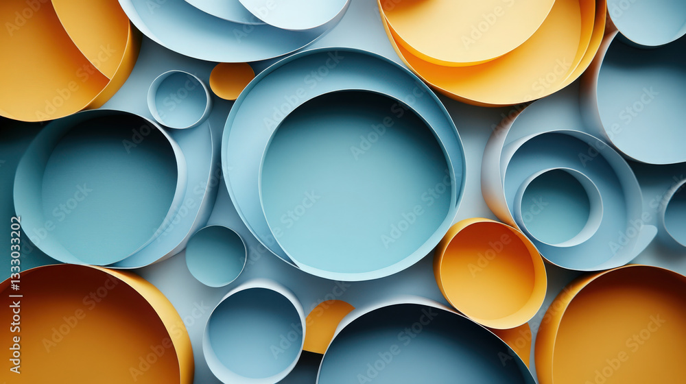 Poster circular layers design. abstract design featuring yellow and blue circular shapes layered on a paste
