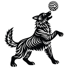 Dog jumping to catch a ball, Dog vector black silhouette illustrations