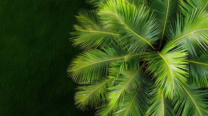Fototapeta premium Close-up of overlapping palm leaves forms a geometric pattern, with vibrant green tones radiating energy, showcasing tropical beauty.