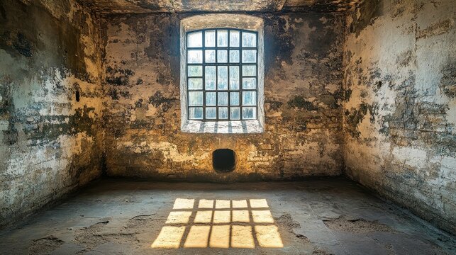 Exploring abandoned spaces a grimy room with a window urban decay photography interior frontal view