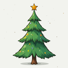 Fototapeta premium Decorated Evergreen Tree with Star. Vector image