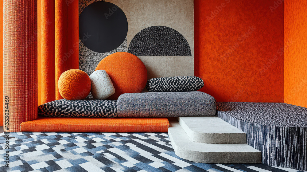 Poster geometric harmony interior. an interior design showcasing a visually appealing array of geometric sh