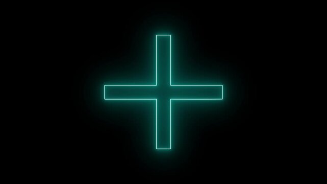 Neon glowing plus symbol icon simple positive plus icon animated.