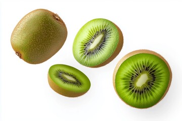 Fototapeta premium kiwi falling from above over isolated white transparent background