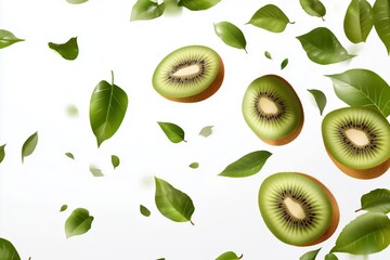 Fototapeta premium kiwi falling from above over isolated white transparent background