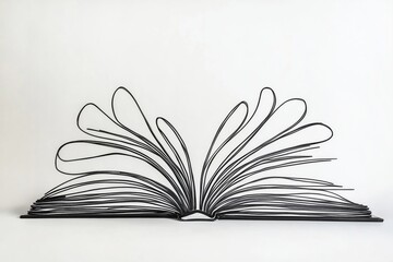 One line Open Book style. Black contour on white background. Graphics for business