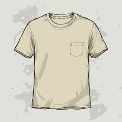 Beige T-Shirt with Pocket Hand-Drawn Style. Vector image