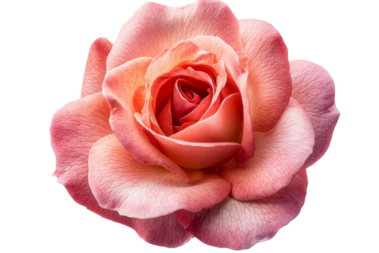 Gentle salmon rose blooming, isolated flower art, cut out transparent