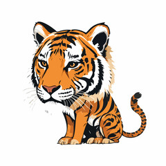 Obraz premium Cartoon Tiger Sitting Down Illustration. Vector image