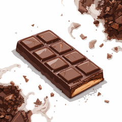 Chocolate Bar with Caramel Filling and Broken Pieces. Vector image