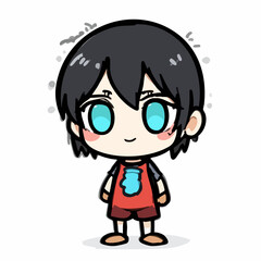 Cute cartoon child with big eyes and short hair
