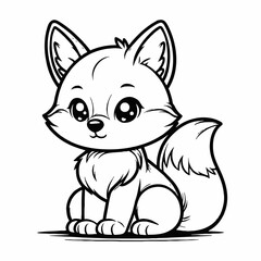 Obraz premium Cute Fox Cartoon Illustration with Black and White Outline Vector Line Art Drawing Style