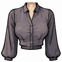 Cropped Button-Down Blouse with Puff Sleeves Illustration. Vector image