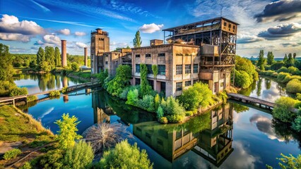 Fototapeta na wymiar Abandoned Baggersee Einen Urban Exploration AI Photo, Industrial Ruins, Decaying Structures